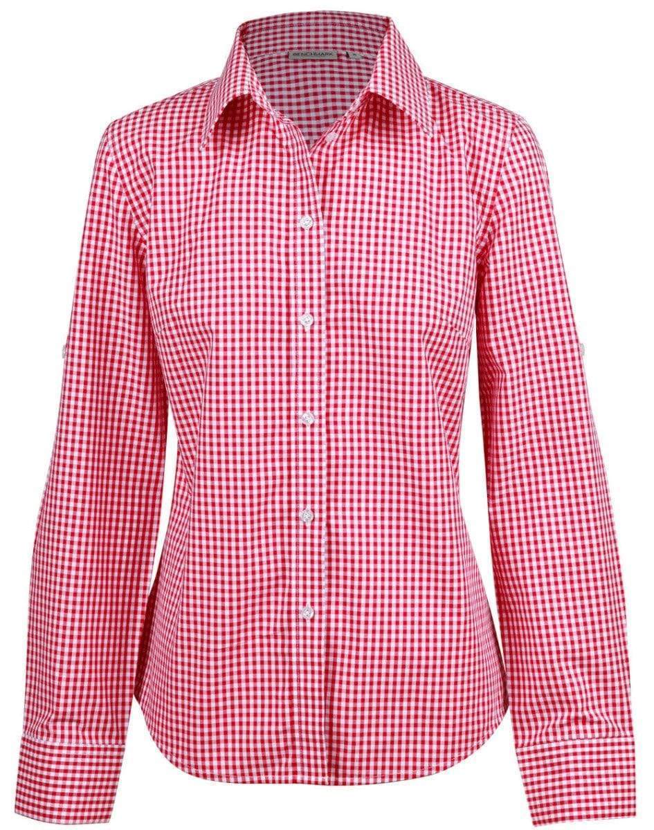 Winning Spirit Ladies’ Gingham Check Long Sleeve Shirt M8300L Corporate Wear Winning Spirit Red/White 6 